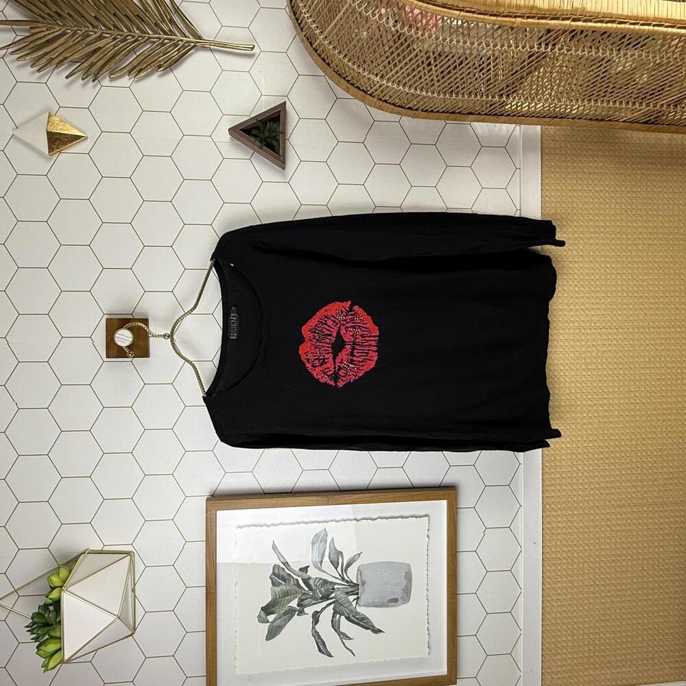 Forenza from The Limited Black Wool Sweater with Red Lip Print - Size - Large